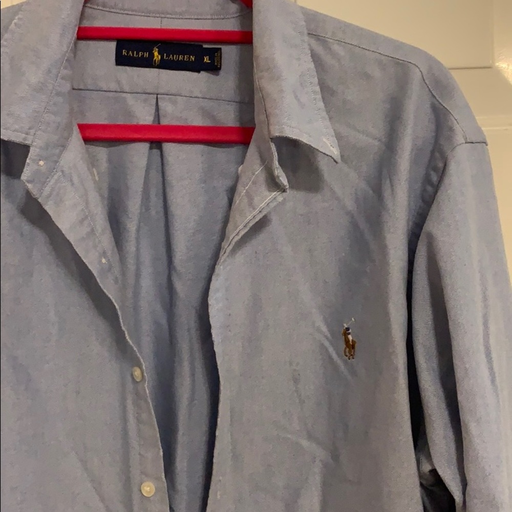 💙 raw edge Ralph Lauren Polo XL button down!